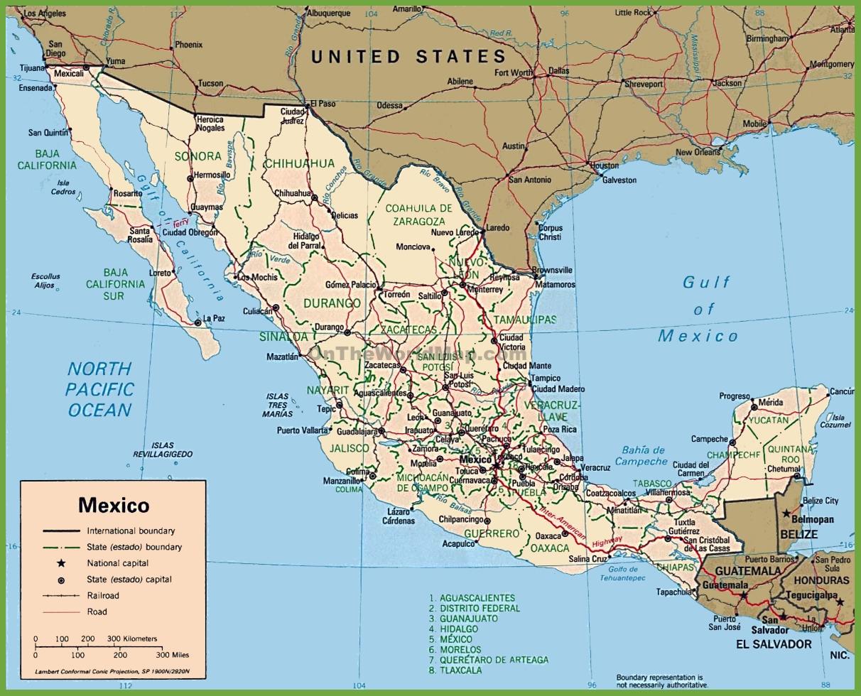 Karta över Mexiko - Mexiko i kartan (Central-Amerika - nord-och sydamerika)