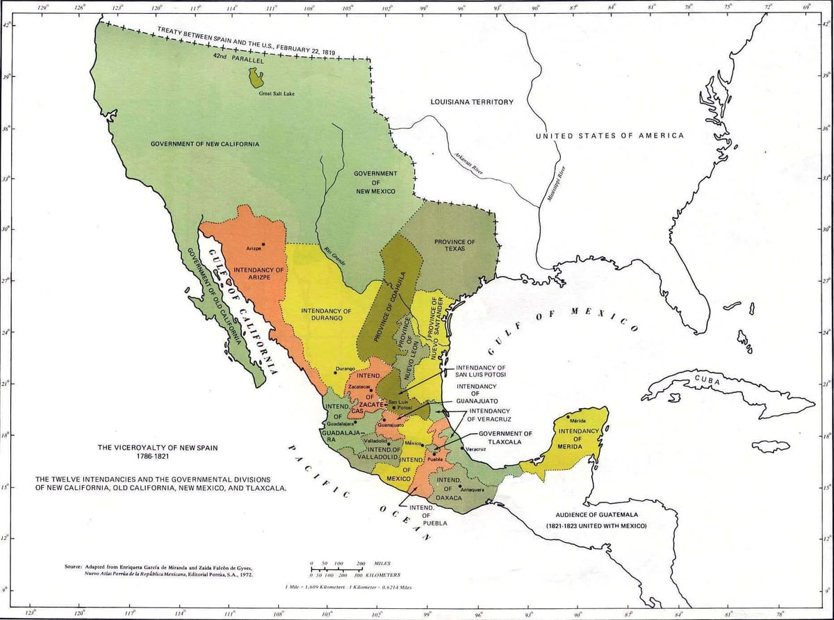 karta över Mexiko 1821