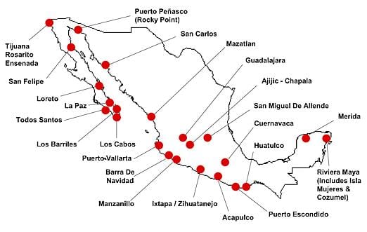 karta över Mexiko destinationer