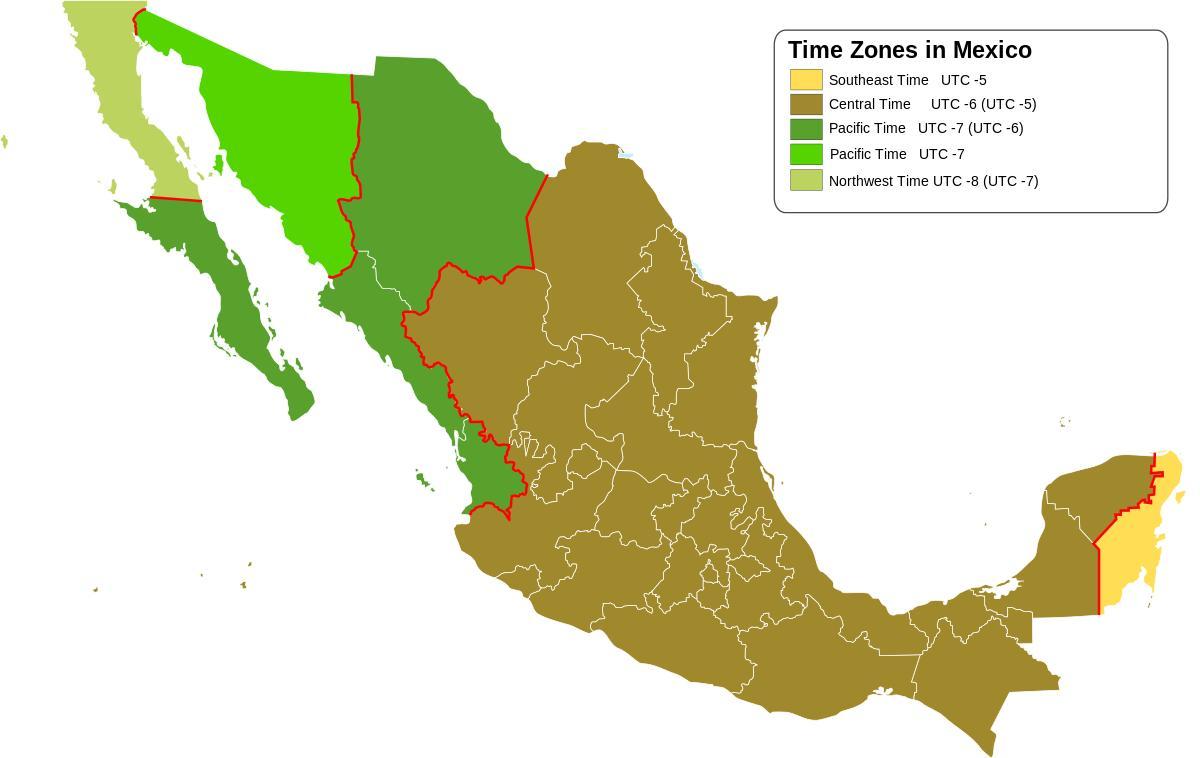 tidszon karta Mexiko