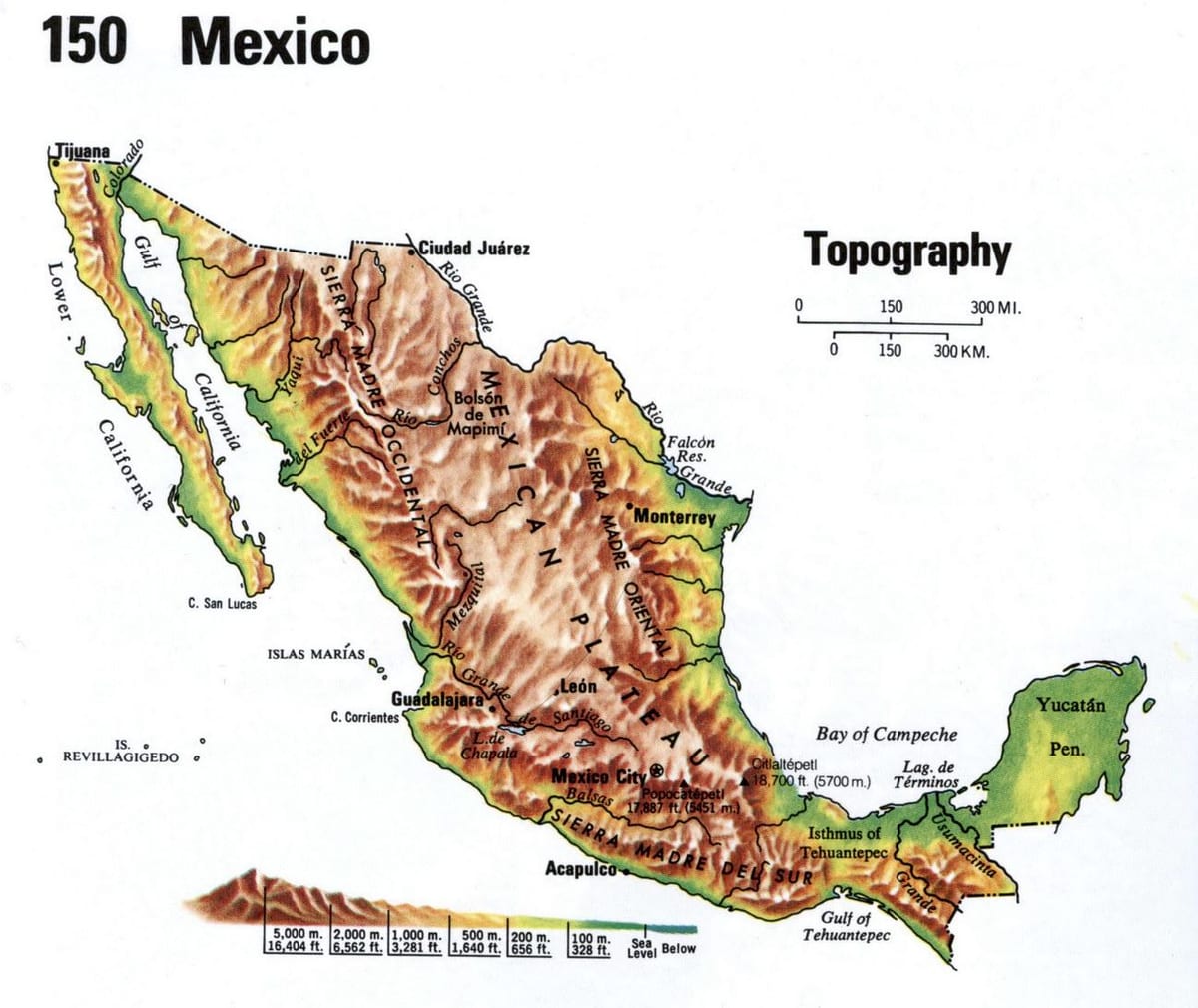 Mexiko topografisk karta