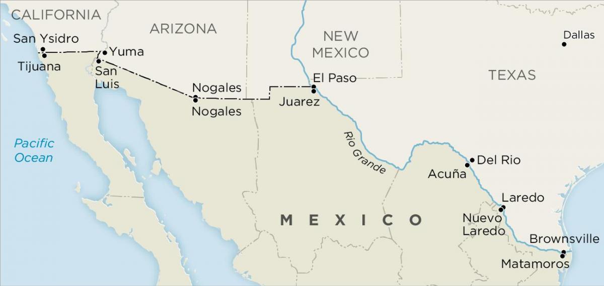 usa och Mexiko border karta